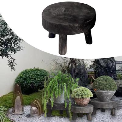 Round Wood Riser Plant Stand for Flower Pots In Home And Garden