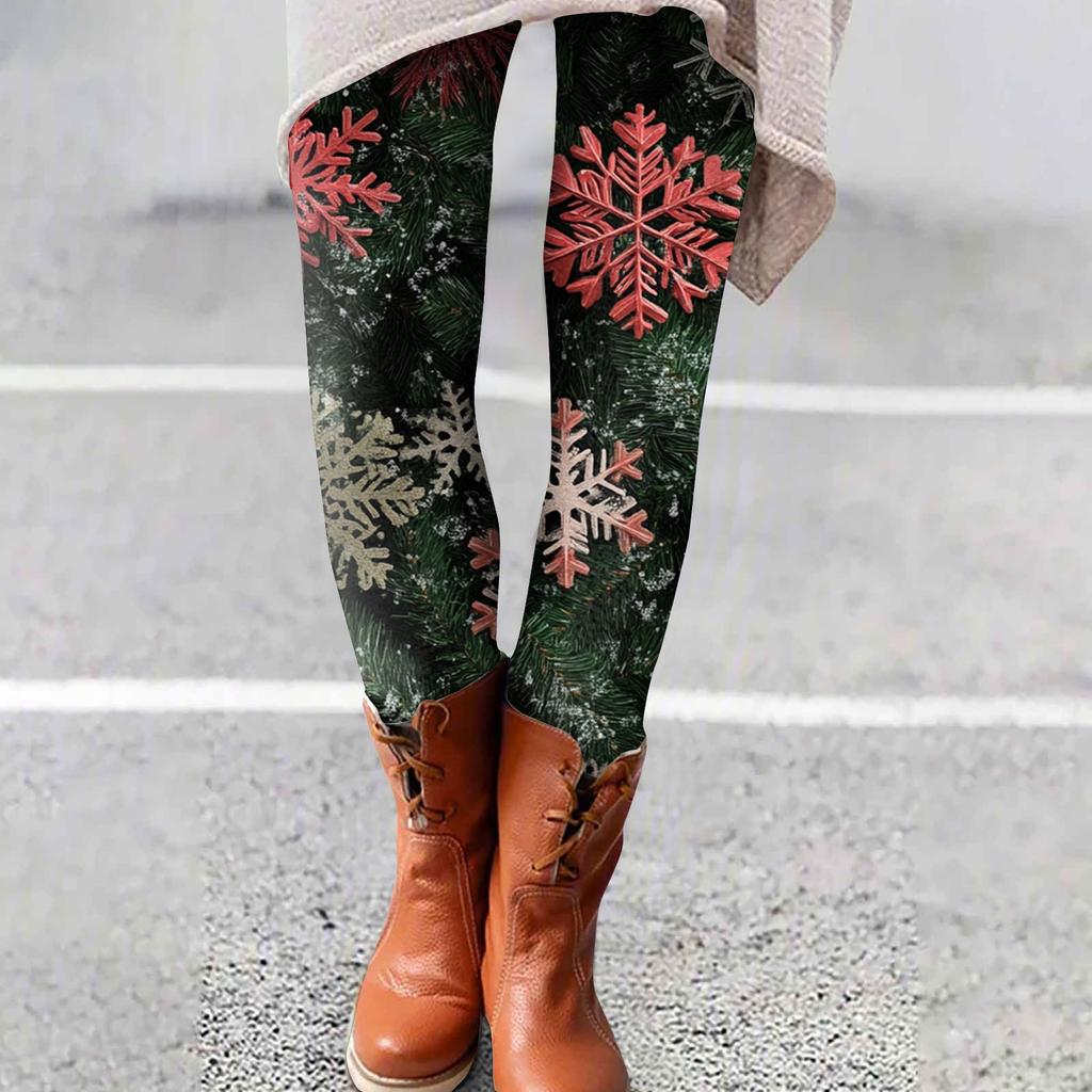 Spodnie damskie z nadrukiem świątecznym, elastyczne, miękkie, codzienne, domowe, do spania