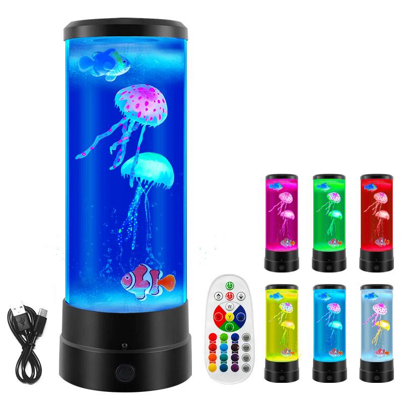 1Pc Atmosphere of The Bedroom Colorful Lights Jellyfish Fish LED Small Night Light Home Decoration Portable Remote Control Desk Lamp