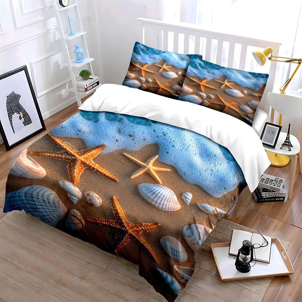 Starfish and seashell design. Bedding sets Duvet cover sets Duvet covers Pillowcases(1 * Duvet Cover 2 * Pillowcases without duvet insert)