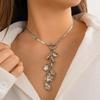 Temperament Retro Reiskorn Perlen Fransen Halskette Damen, Trendige Metall Flache Schlangenkette Schlüsselbein Halskette