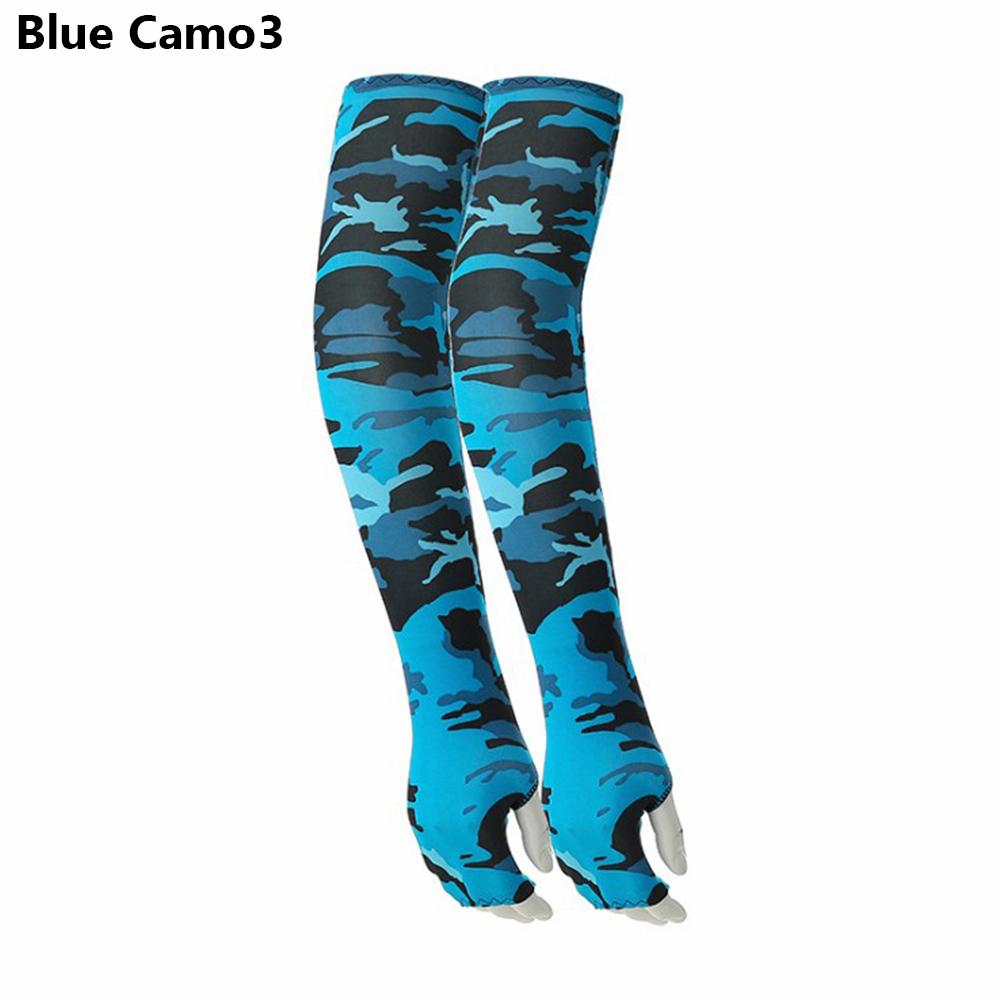 

Exposed thumb Summer Cooling Basketball Running Arm Sleeves Sun Protection Arm Cover Outdoor Sport Blue Camo3