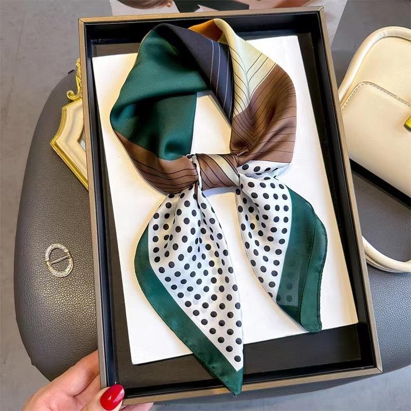 Luxury Satin Print Silk Scarf Square Women Streamer Neck Scarves Wrap Head Kerchief Beach Hair Band For Woman Bandana Summer