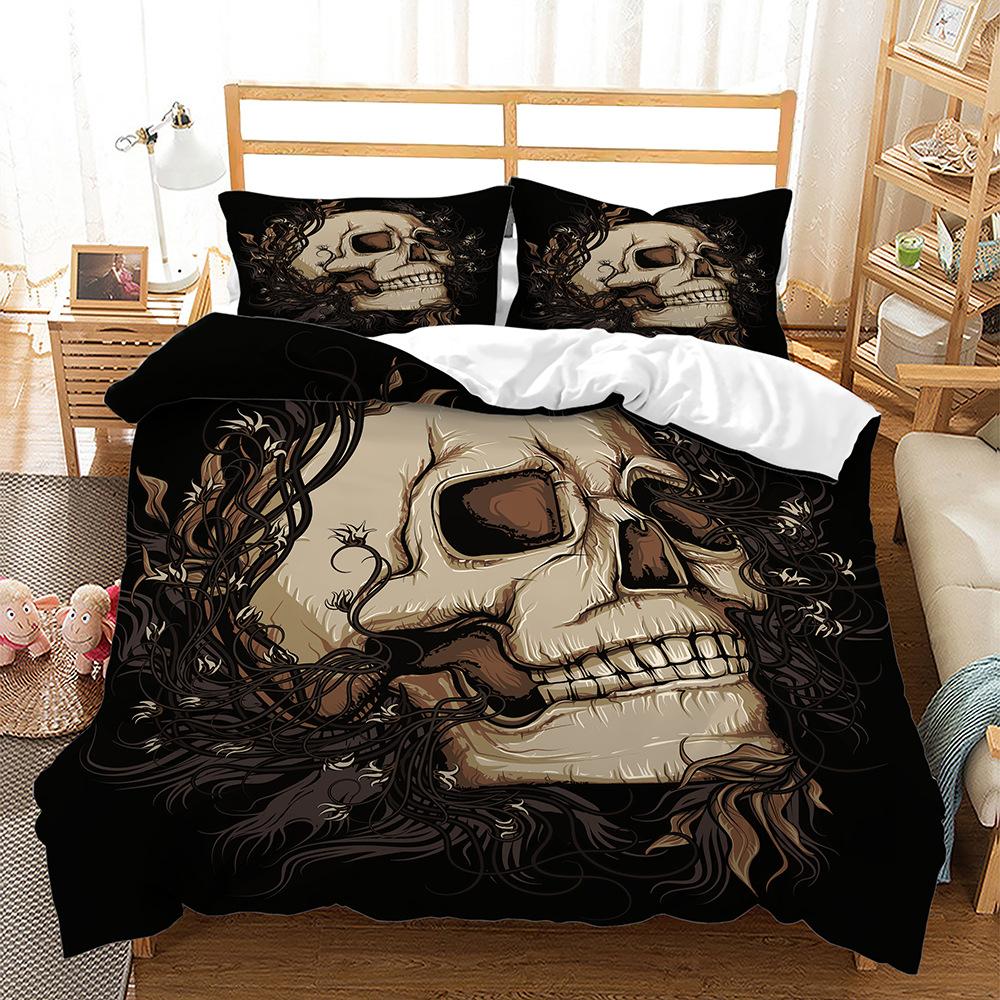 Duvet Cover 220x240 Beige 3D Print Halloween Comforter Cover Set For Bedroom Super Soft Comfortable Warm Queen Bedding Set Skull