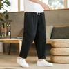 Herren Casual Leinenmischung Haremshose Kordelzug Taille Locker Verkürzte Hose Atmungsaktive Sommerhose