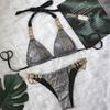 Women's Two Piece Bikini Set Metal Accent Halter Neck Backless Design Adjustable Straps Swimwear Beachwear