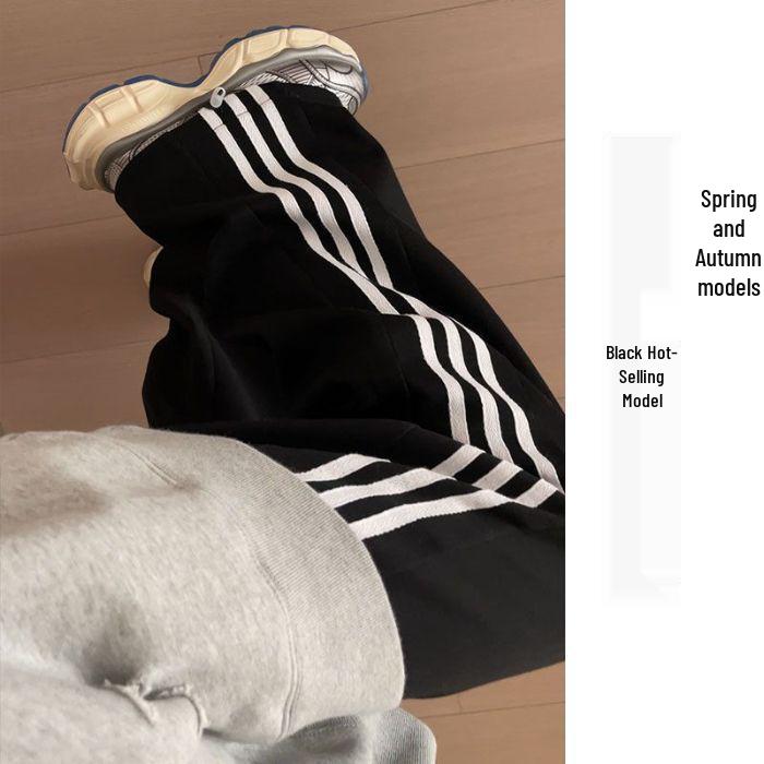 

Women s Spring 2025 High-Waisted Grey Sweatpants: Slimming, Wide-Leg, Versatile Drawstring Design S чорний
