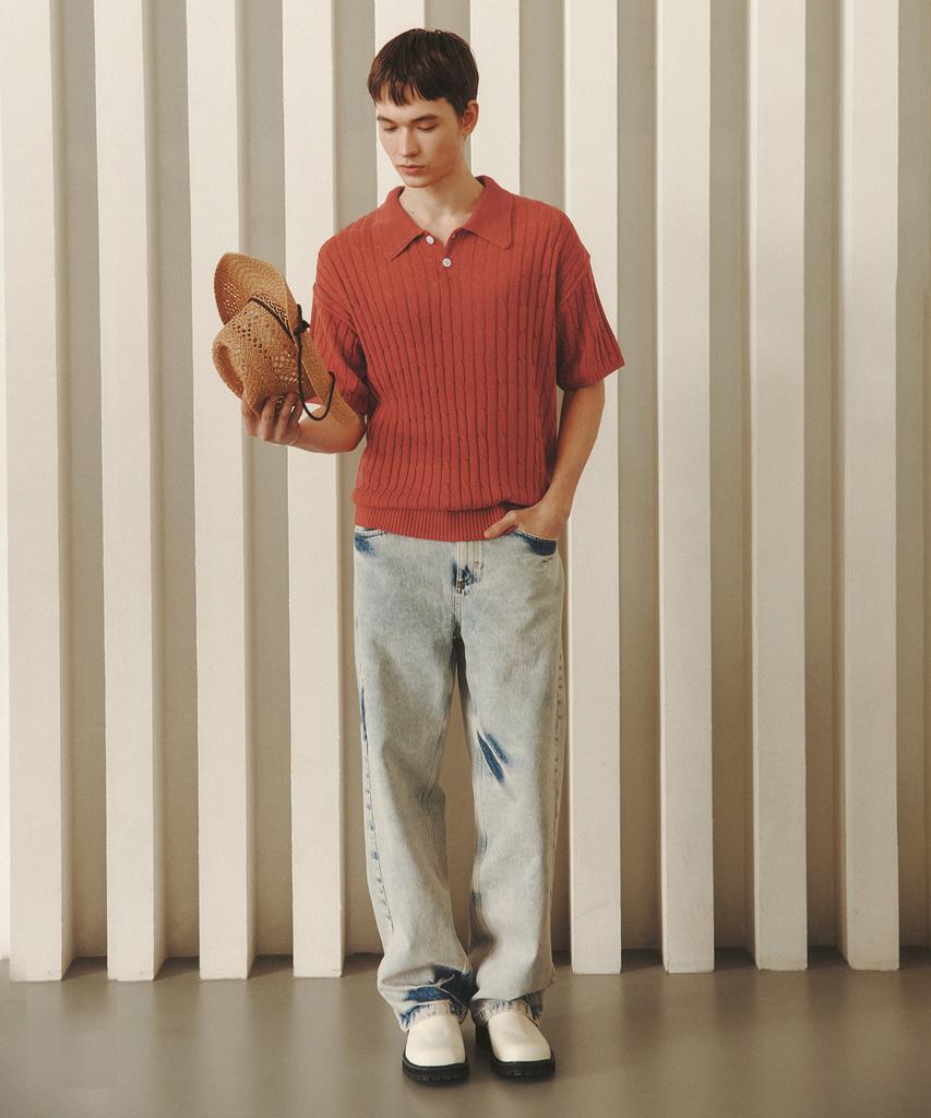 KNITTED Linen Cable Collar Half Knit Orange