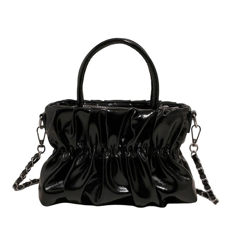 

Модная универсальная плиссированная женская сумка-тоут, новая сумка через плечо на цепочке чёрный