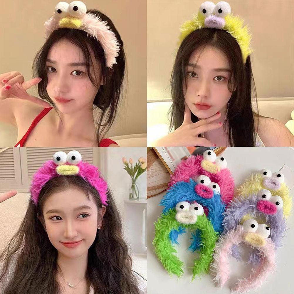Funny Furry Monster Headband with Big Eyes, Plush Cartoon Headdress for Women Adults Face Washing & Party Wear Costume Cosplay