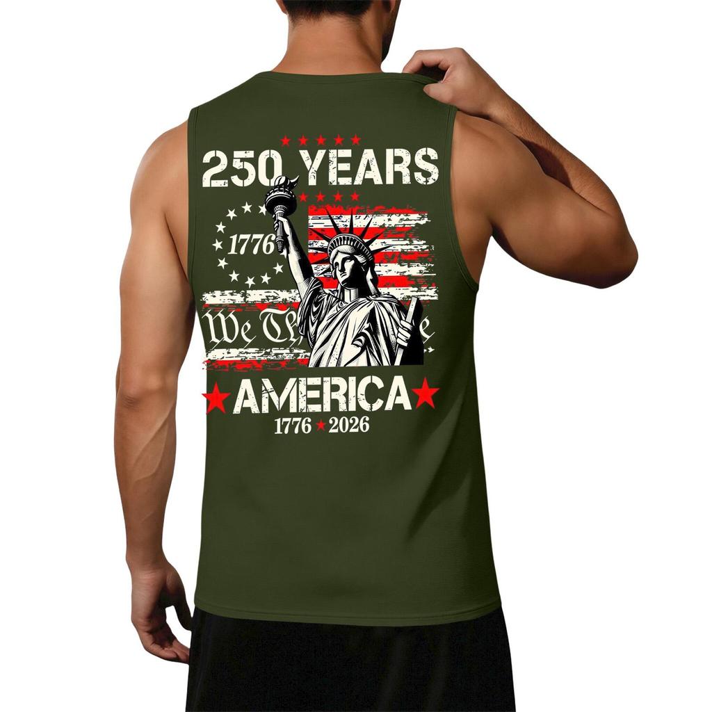 Men's Loose Fit Sleeveless Tank Top Casual Flag Print Graphic Tee WE THE PEOPLE 250 Years Commemorative Design Summer Shirt
