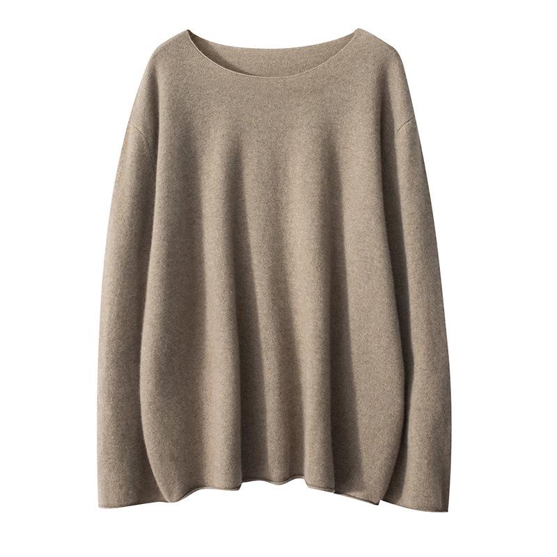 Women's 100% Pure Cashmere One-Shoulder Long Sleeve Sweater - Soft, Loose-Fit Knitwear for Autumn/Winter.