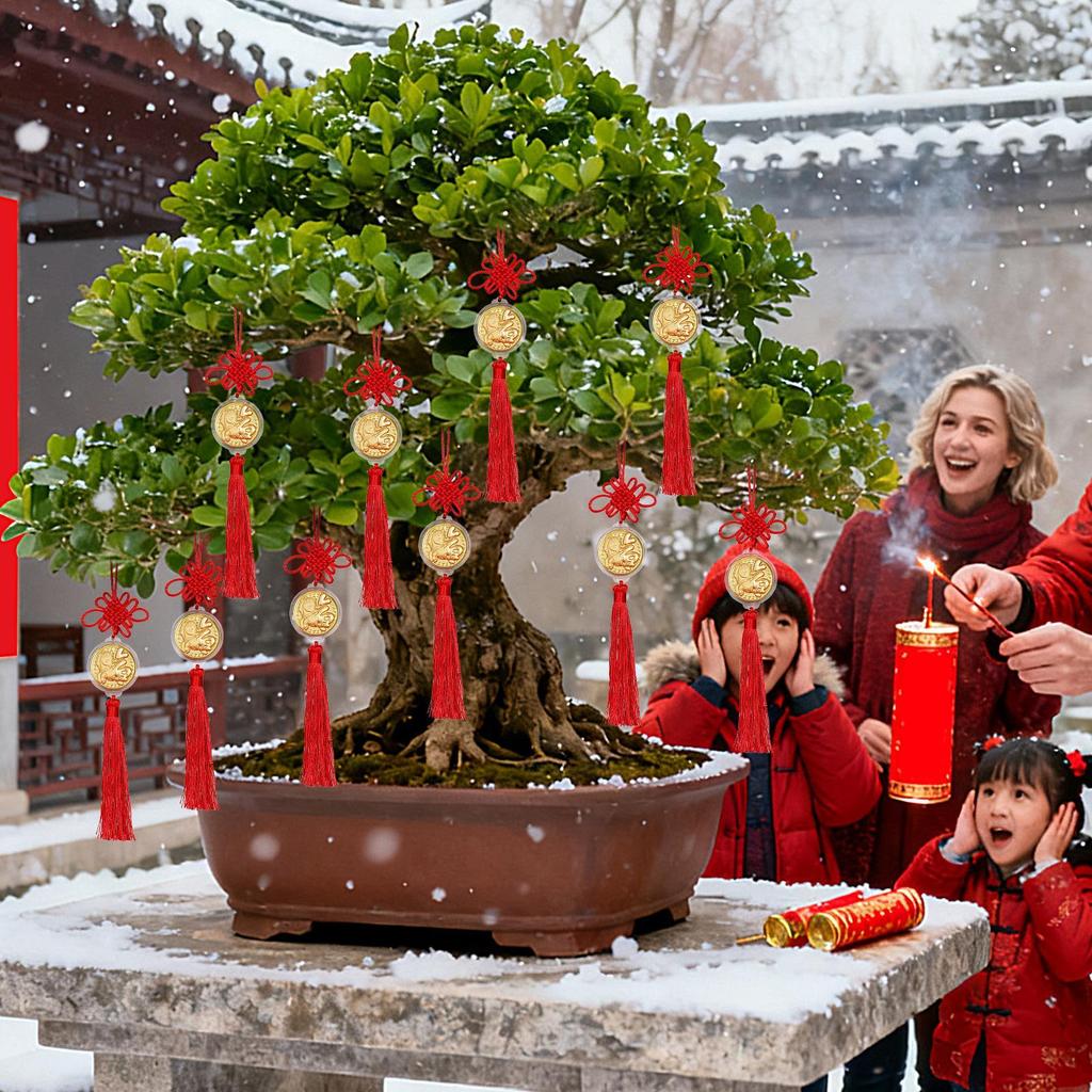 Chinese New Year Horse Charm 10 Pieces Gold Home Decors With Tassel And Knot Chinese New Year Horse Ornament For Cars Bags Shop