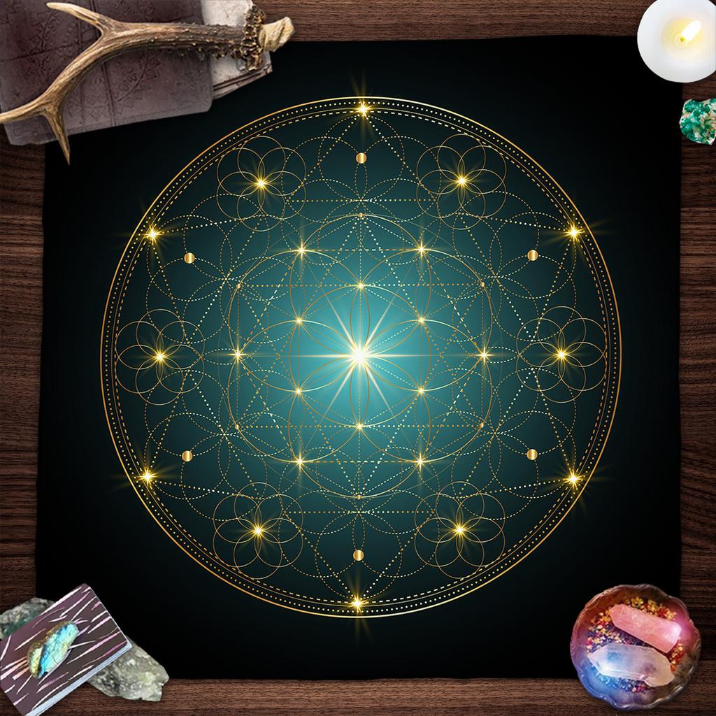 Geometrisches Altar Tuch Tarot Karten Tischdecke Mit Blume des Lebens Design Tarot Karten Lesematte Für Metatron Würfel Hexenhaftes Geschenk