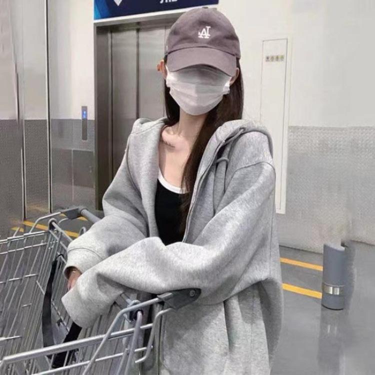 Women's Oversized Zip Up Hoodie Jacket Solid Coat Long Sleeve Casual Loose Sweatshirt Harajuku Basic Spring Autumn Pockets Casual Streetwear