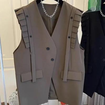 Women's Spring and Autumn Solid Color Temperament Splicing Suit Vest Medium Long Loose Casual Top