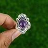 Natural African Amethyst Statement Flower Adjustable Ring 925 Silver For Girls