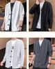 Emptio Simple Long Sleeve Korean Office Slim Half Washable Moe Waffle Light Gray Men's Cardigan, Washable, Warm, Knit, Oversized, Stylish, Wear, Fit,