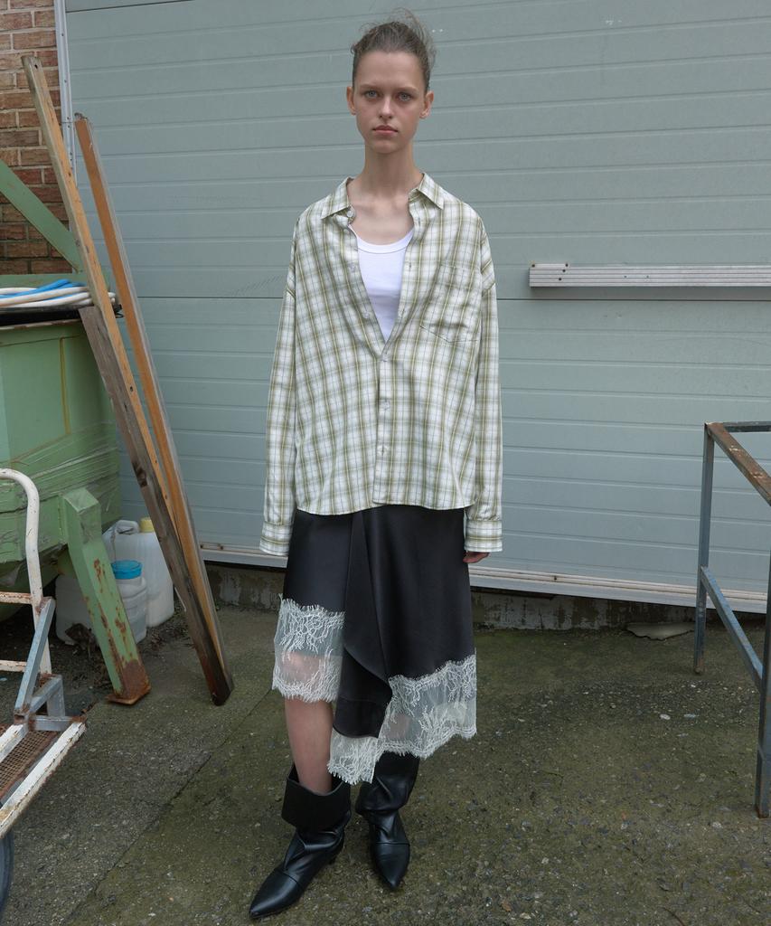 KIJUN Oversized Check Shirt_Olive