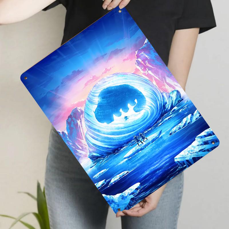 

Enchanted Ice Beast and Travelers Fantasy Landscape Metal Wall Art Home Decorative Painting 20x30cm（7.8x11.8inch）