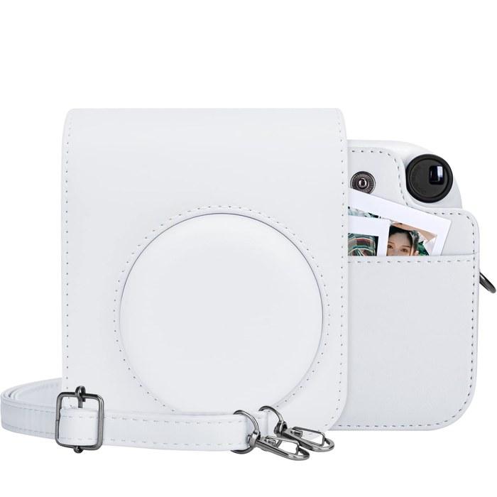 [Kinokoo] Instax Mini 12 Case, Fujifilm Instax Mini 12 Camera Case, Instax Case, Magnetic Opening, Shoulder Strap Included (White) White