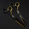 6.0 Inch Black And Gold Notched Handle, Hair Scissors, Hair Scissors, Flat Scissors, Bangs Scissors, Tooth Scissors