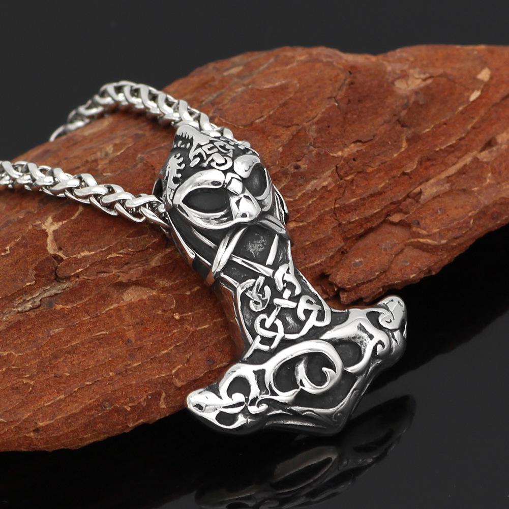 Nordic God Stainless Steel Odin Thor's Hammer Pendant Viking Necklace for Men