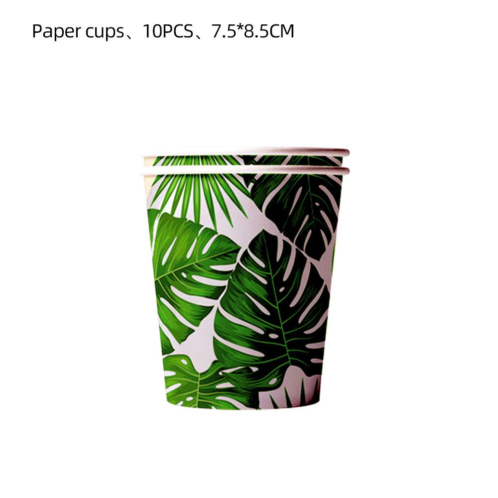 Tropical Hawaiian Leaves Party Set: Paper Plates, Cups, Napkins, and Tablecloth for Summer Theme Decor