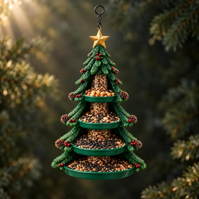 Wild Bird Feeding Display with Christmas Character, Hanging Outdoor Food Station for Garden, Yard, and Porch Use