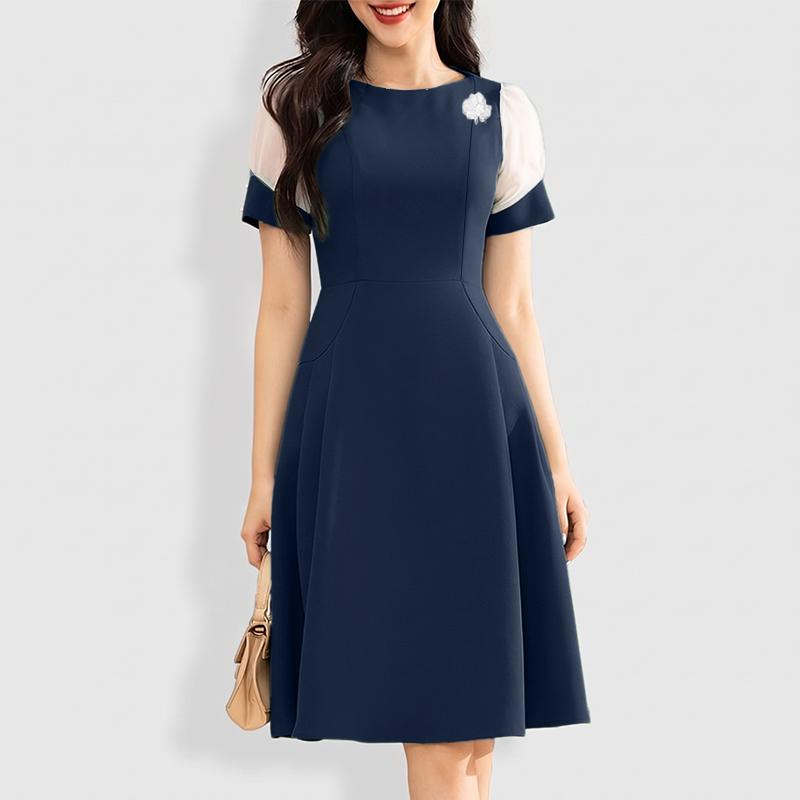 ZANZEA Women Casual Round Neck Mesh Splice Short Sleeve Summer Dress