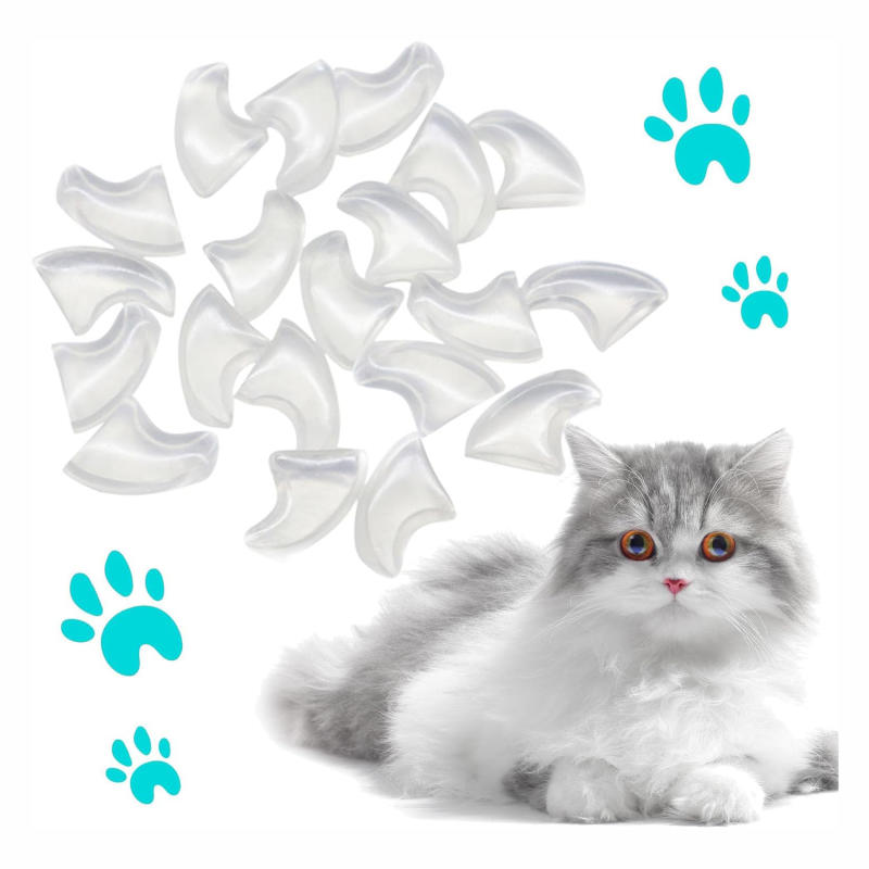 20PCS Pet Cat Nail Covers 20Pcs Soft Comfortable Clear Nail Tips for Cats Anti Scratch Furniture Safe Caps with Glue
