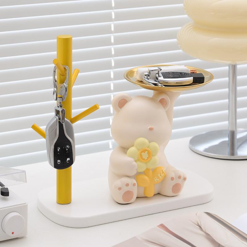 Kreativer Niedlicher und Reichhaltiger Blumenbär Eingang Schlüsselaufbewahrung Harzornamente Desktop Wohnzimmer Dekoration Einzugsgeschenk