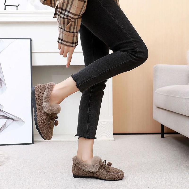 Winter Warm Womens Flat Shoes Indoor Cotton Slippers with Thick Sole Anti-Slip Warm Footwear Soft Bottom Plush Postpartum Shoes