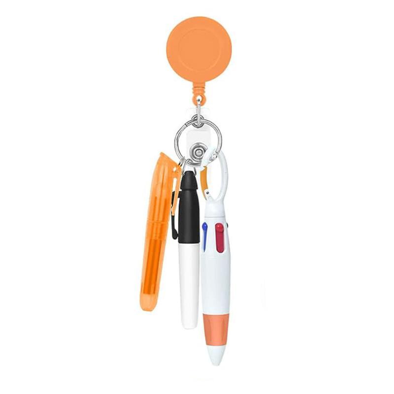 Retractable Badge Reel Pen Set with Highlighter 3-in-1 Ballpoint Pen Portable Multifunctional Stationery for Nurses Office Workers