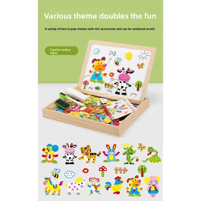 Cow Wooden Tiger Rabbit Animal Farm Theme Magnetic Puzzle Board Toy Children