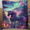 Vintage Unicorn Tapestry Throw Blanket with Colorful Northern Lights Design Anime Themed Soft Flannel Fleece Gift for Friends