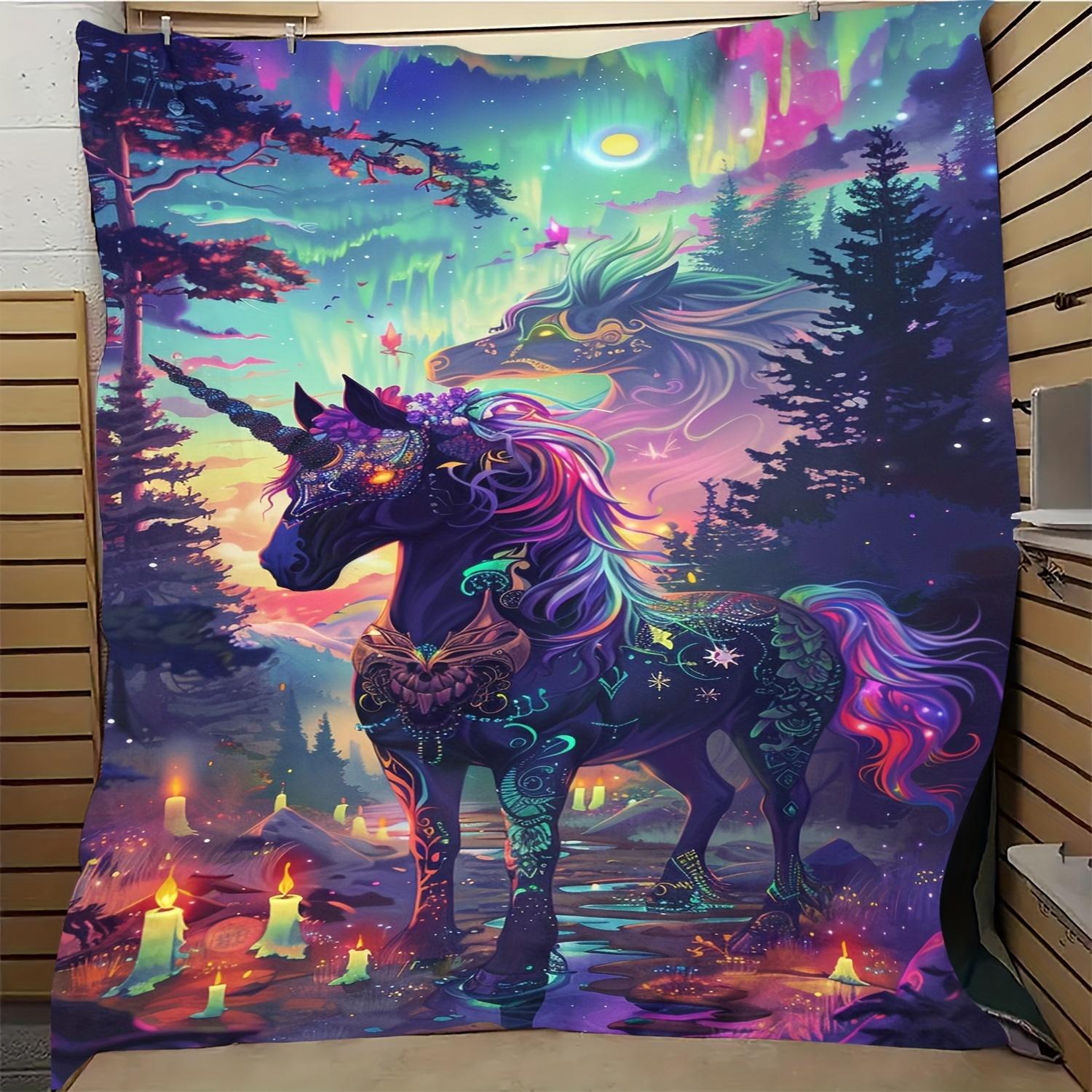 

Vintage Unicorn Tapestry Throw Blanket with Colorful Northern Lights Design Anime Themed Soft Flannel Fleece Gift for Friends 74x94cm(29x37in)