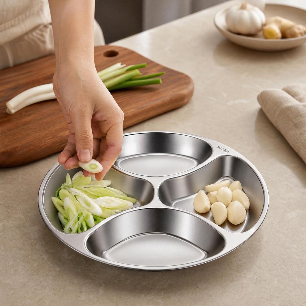 Prep Plate with Four Compartments Reusable for Condiment Organization