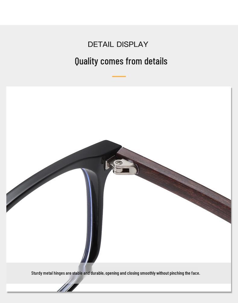 Literary Retro Wood Grain Large Frame Glasses, Anti-Radiation & Blue Light, TR Ultralight, Trendy Unisex High-End M03.