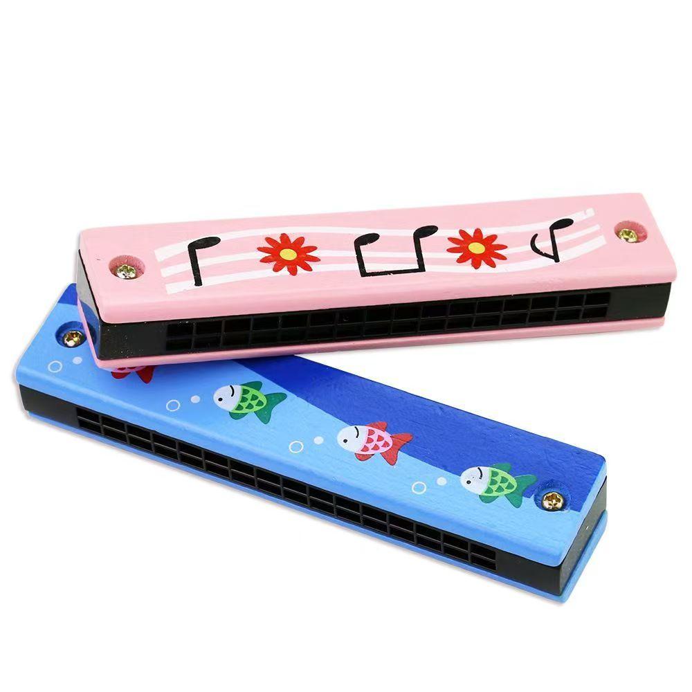 

2Pcs Wooden Harmonica 16 Holes Musical Instruments For Beginners Kids Montessori Early Childhood Education Toys Party Favors