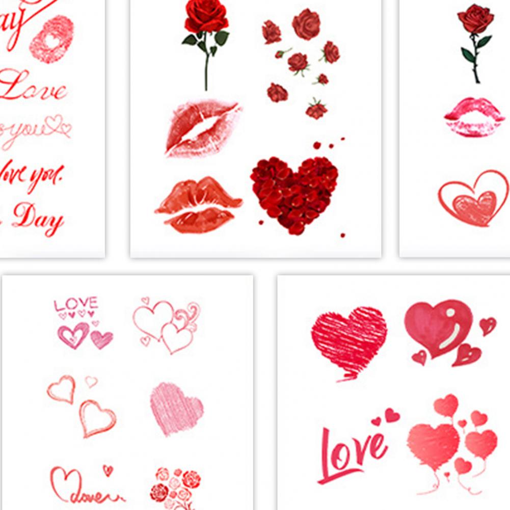 10 Stück temporäre Tattoo-Aufkleber, rotes Herz, Lippen, Rose, wasserdicht, gefälschte Aufkleber, Körperkunst-Tattoos für Valentinstag, Geburtstage