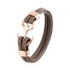 European and American Men's Leather Bracelet Woven Anchor Stainless Steel Leather Bracelet Leather Rope Trend