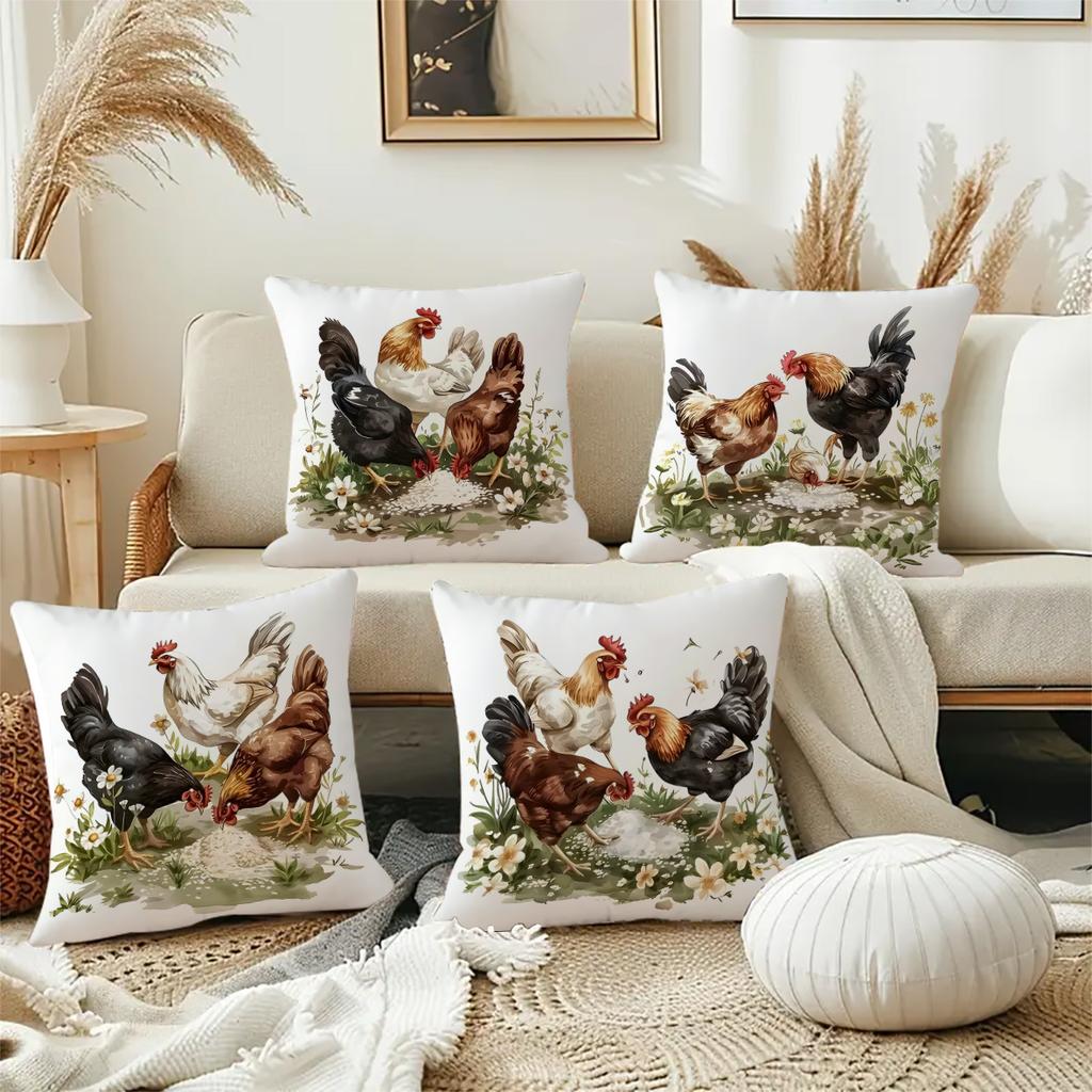 Aquarell Bauernhof Thema Hühner Digitaldruck Kissenbezug Kurzer Plüsch Geeignet Wohnzimmer Schlafzimmer Sofas Dekokissenbezug