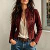 Giacca Corta Vintage da Donna Doppiopetto con Collo alla Coreana