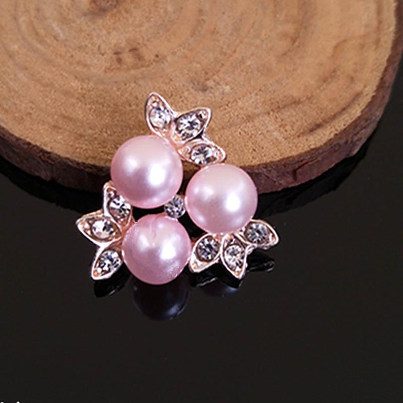 2015New 100Pcs 20mm Pearl Flower and Gold Leafs Rhinestone Flatback Embellishment Button for DIY Hair Accessories HZ256