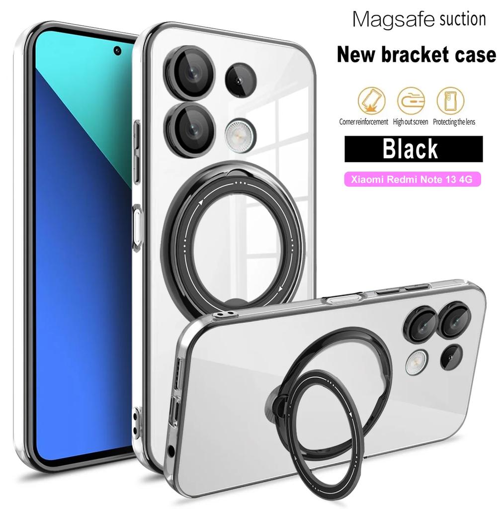 Plating Ring Magnetic Support Transparent Phone Case For Xiaomi A3 14 Pro Ultra 13 13T 12T 11T Pro Poco X6 M6 F5 X4 X3 4G 5G