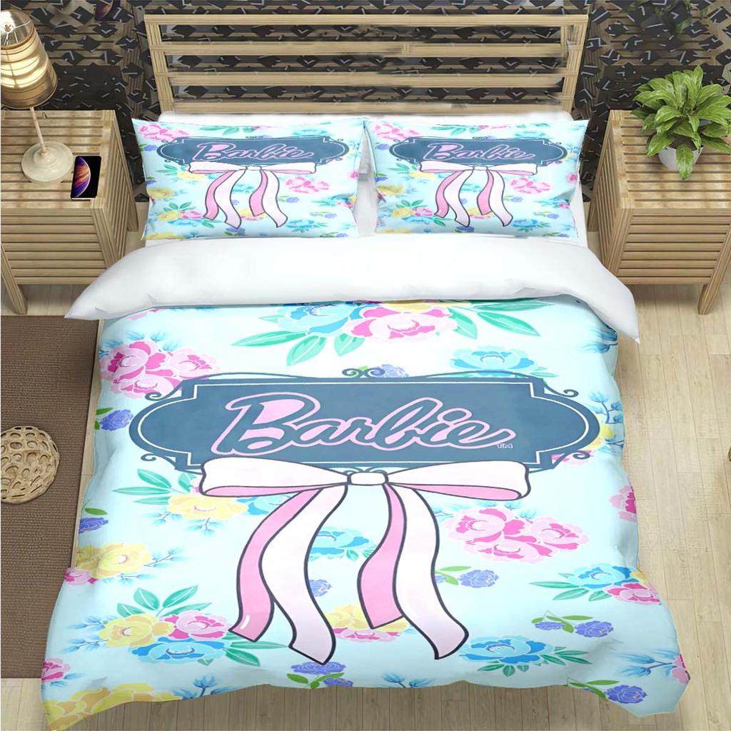 Hot Fashion Barbie Cartoon Print Bedding Sets Bed Supplies Set  Comforter Set  Teens Girls Cartoon Twin Single Kid Luxury Gift