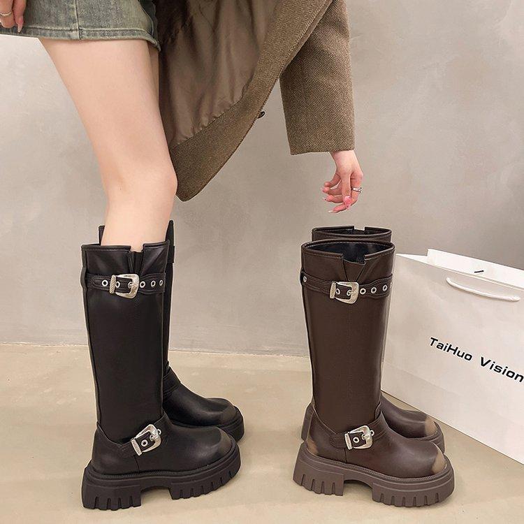 Retro western cowboy boots women's summer fat mm thick legs big tube circumference increased thick-soled boots tall knight boots