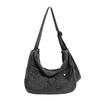 Borsa Hobo in Denim Lavato Vintage con Doppie Tasche Frontali a Pattina Borsa a Spalla Casual Morbida per Donne Quotidiana