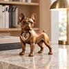 Resin Dog Sculpture Vintage Bronze French Bulldog Figurine, Standing Frenchie Statue with Heart Pendant, Pet Lover Gift Desktop Ornament for